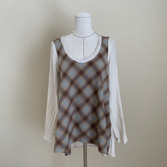 CP Shades Tops - CP Shades Plaid M Cotton Silk Pullover Tunic Top Blouse Size XS Lagenlook Boho